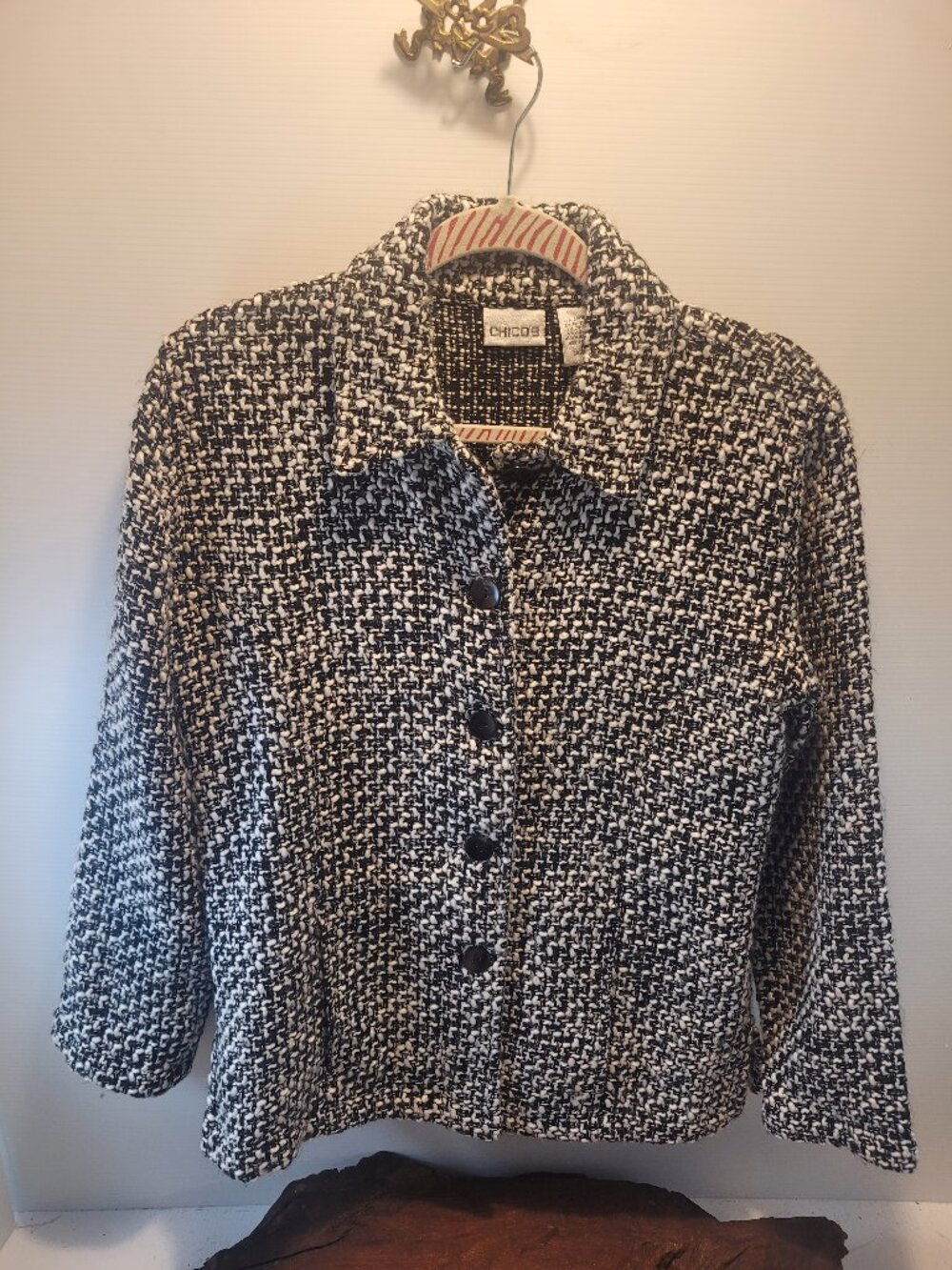 Chico's Black and White Tweed Jacket Size XL